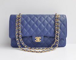 Cheap Replica Chanel Classic 2.55 Series Blue Caviar Golden Chain Quilted Flap Bag 1113